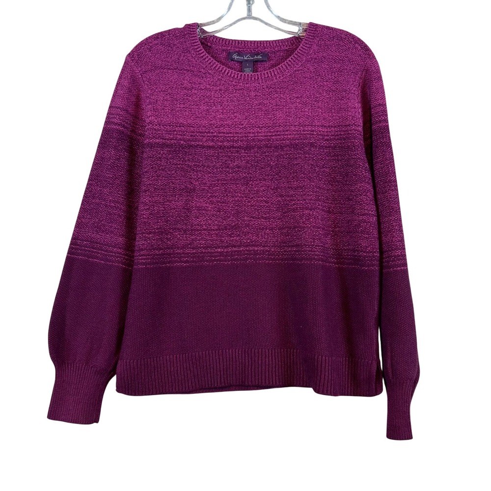NWT Gloria Vanderbilt Womens Purple Ombre Textured Knit Crew Neck Sweater Large